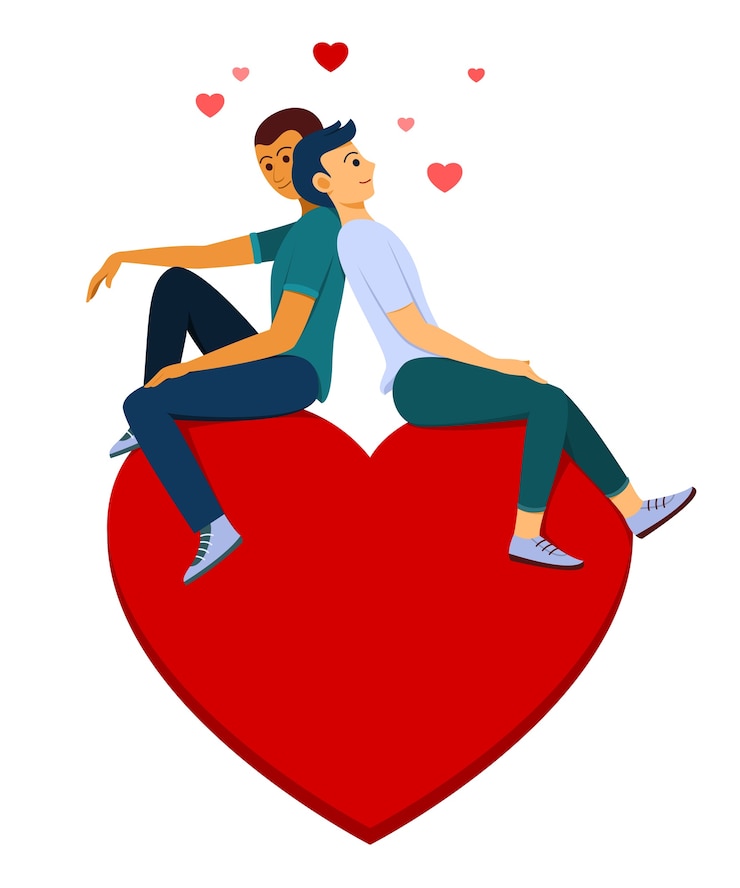Vector el hombre amante y el hombre sentado en el gran corazón es símbolo del amor.