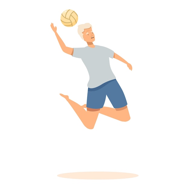 Hombre anciano jugando al voleibol saltando y golpeando la pelota