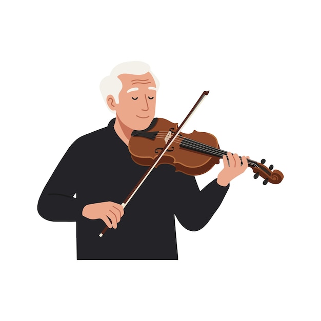 Hombre anciano tocando el violín en una ilustración vectorial de estilo minimalista