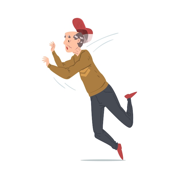 Hombre anciano tropezando cayendo Hombre jubilado cayendo hacia adelante Accidente Dolor y lesiones Ilustración vectorial de estilo dibujos animados
