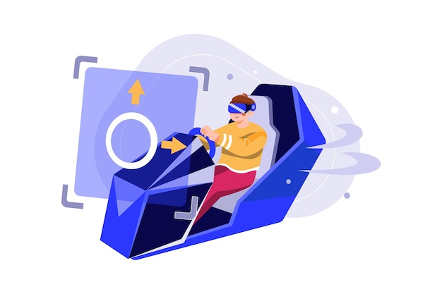 Hombre aprendiendo a conducir usando tecnología VR