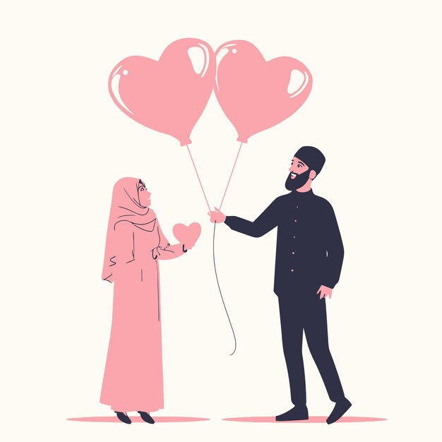 Vector hombre árabe mujer rosa corazón forma aire