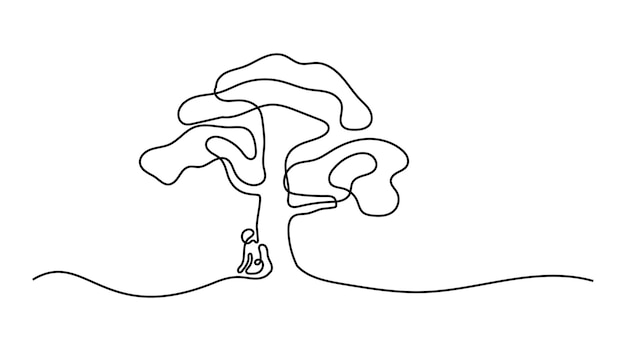 Hombre bajo un árbol grande en línea Arte continuo de una sola línea Línea editable