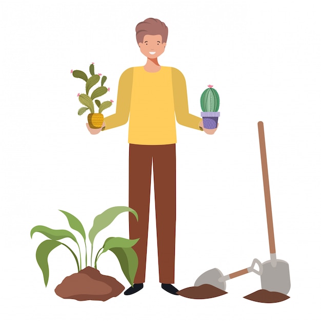 Hombre con árbol para plantar avatar personaje
