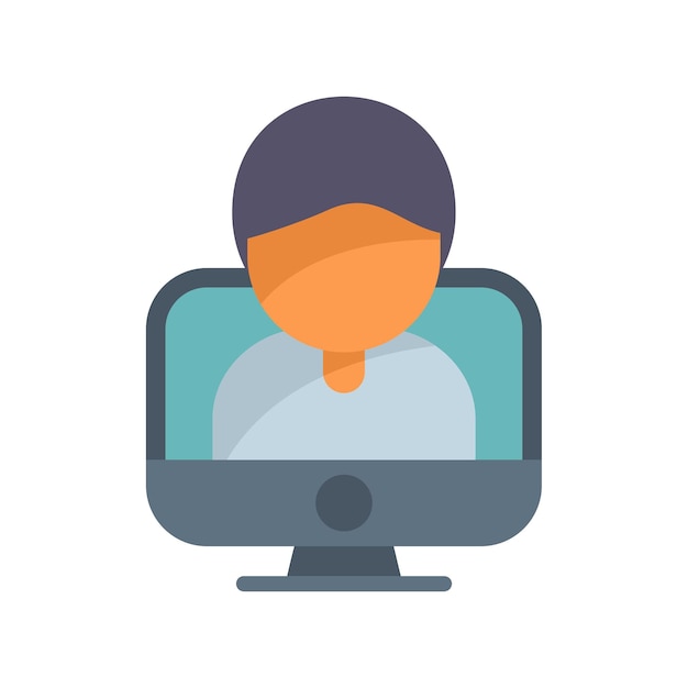 Hombre asistiendo a una reunión en línea usando el icono de la computadora de escritorio