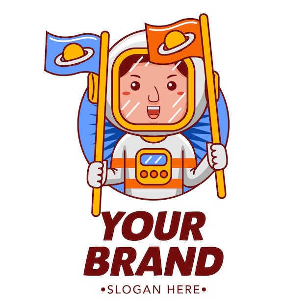 hombre astronauta personaje de dibujos animados logotipo ilustración vectorial