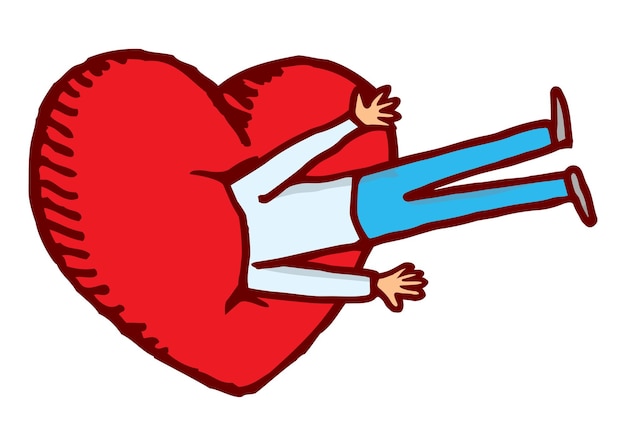 Hombre atascado en un corazón enorme