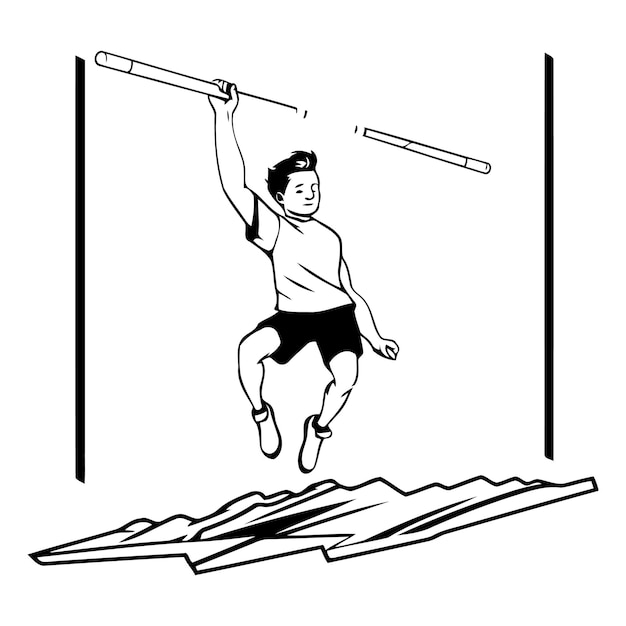 Vector hombre atlético saltando de una barra alta