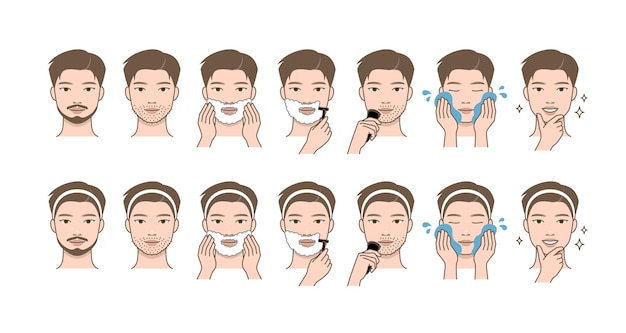 Hombre atractivo afeitando y cuidando su cara con afeitadora_Retrato masculino y rutina de afeitamiento matutino