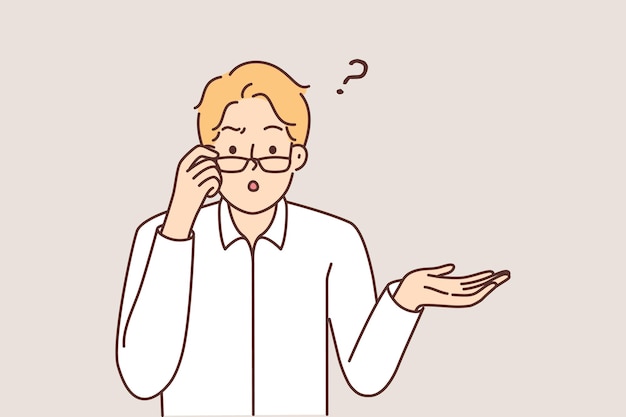 El hombre aturdido con gafas se siente confundido