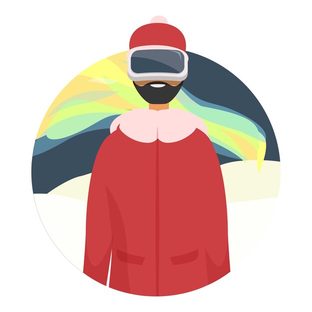 Hombre con auriculares de realidad virtual disfrutando de la aurora boreal virtual