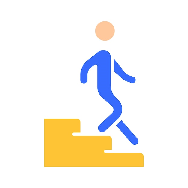 Hombre bajando el icono de la línea de escaleras Señales de limpieza en movimiento señales advertencia logística Icono de color vectorial sobre fondo blanco para negocios y publicidad