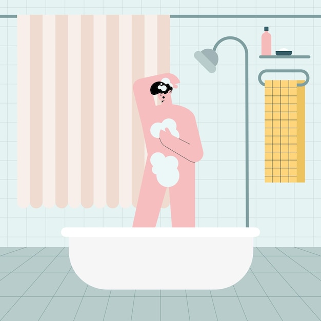 Hombre bañándose en la actividad de la bañera todos los días