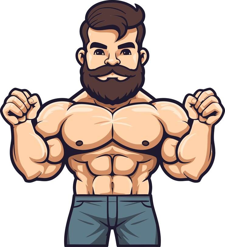 Vector un hombre con barba y una barba está flexionando sus músculos