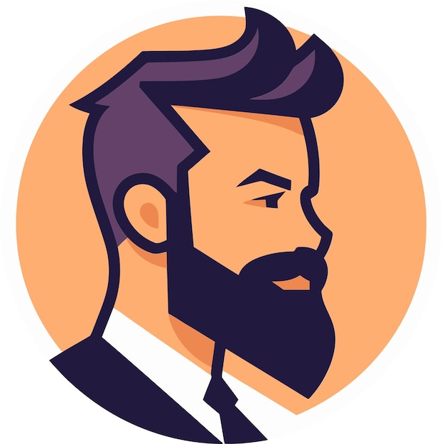 un hombre con barba y una barba se muestra en un círculo naranja
