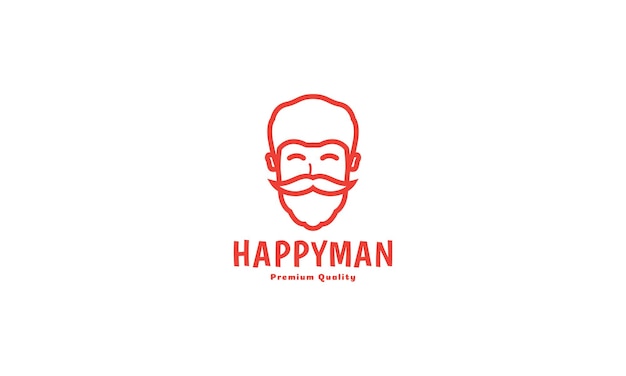 Hombre con barba y bigote línea simple linda sonrisa feliz logo vector icono ilustración diseño
