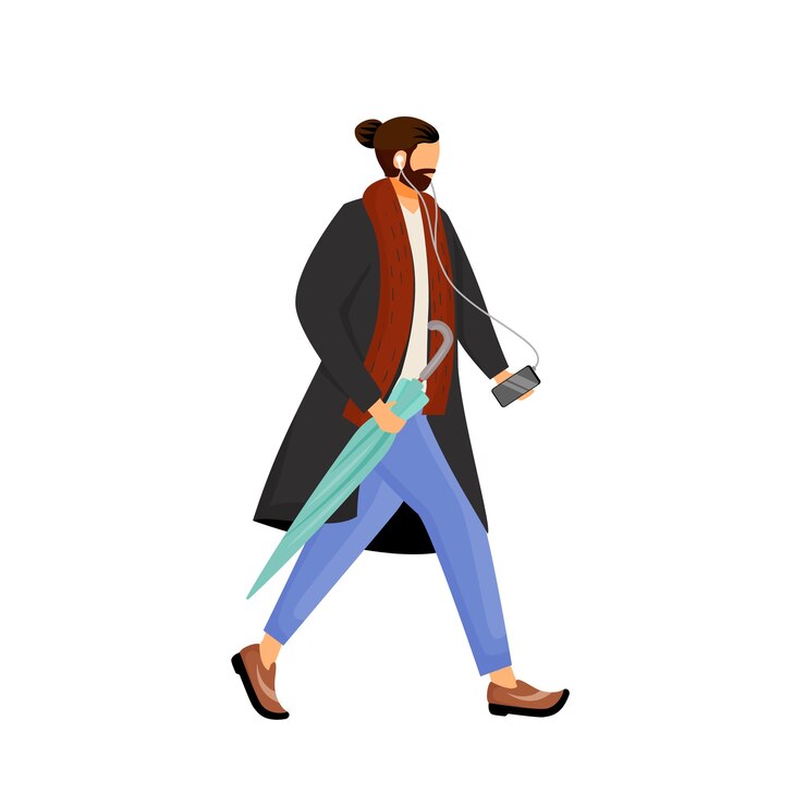 Vector hombre con barba en carácter sin rostro de color de abrigo diseño plano