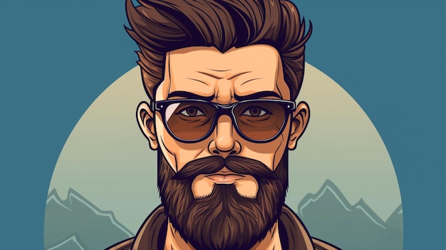 Vector un hombre con barba y gafas de sol en la cara