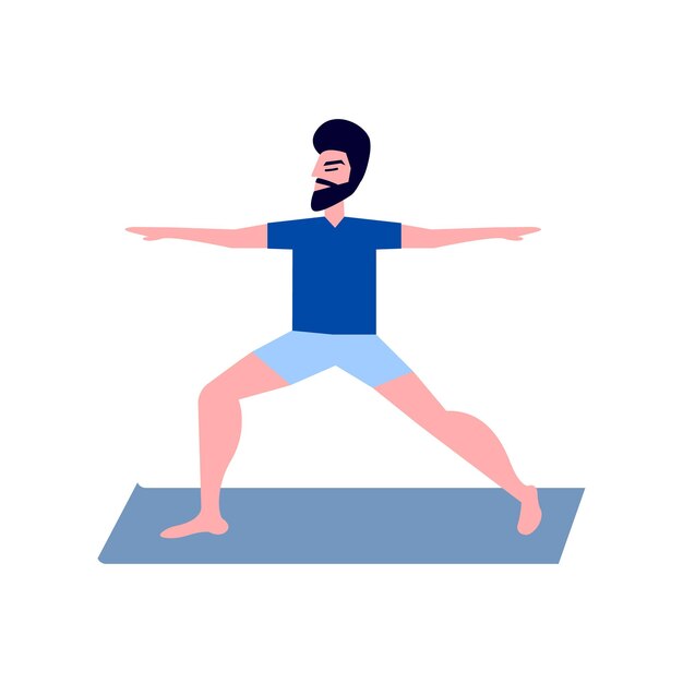 Vector hombre con barba haciendo ejercicio de yoga