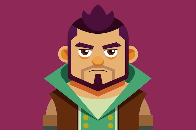 Vector un hombre con barba que lleva una chaqueta verde celoso ilustración semi plana personalizable