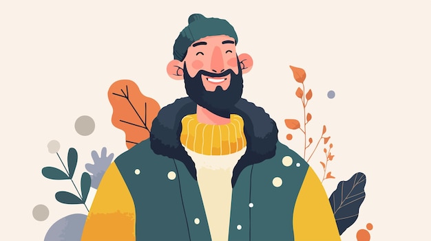 un hombre con barba y un sombrero está de pie frente a un árbol y un letrero que dice la palabra