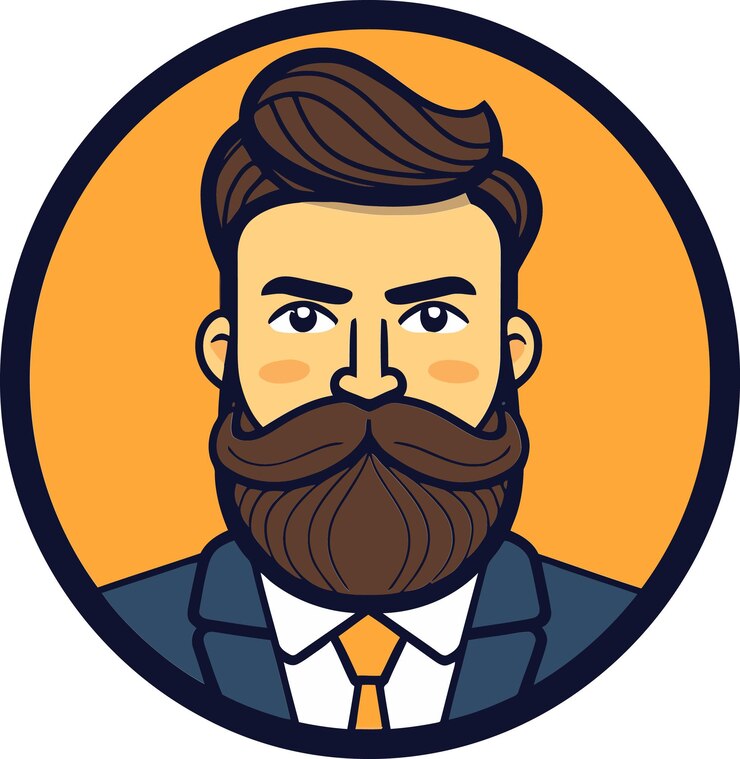 Vector un hombre con barba y un traje con un fondo amarillo