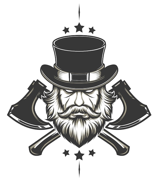 Hombre de barba con vector de logo de hacha