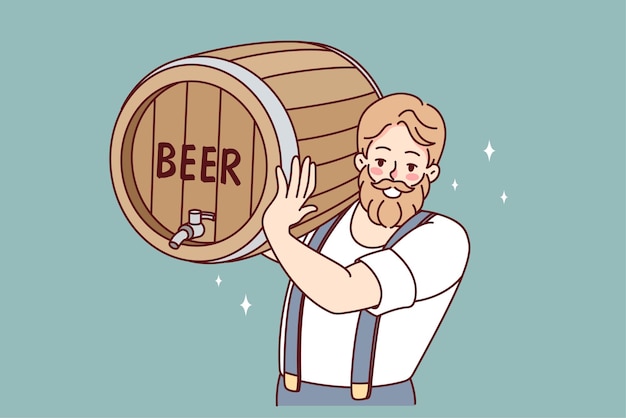 Hombre barbudo con barril de cerveza