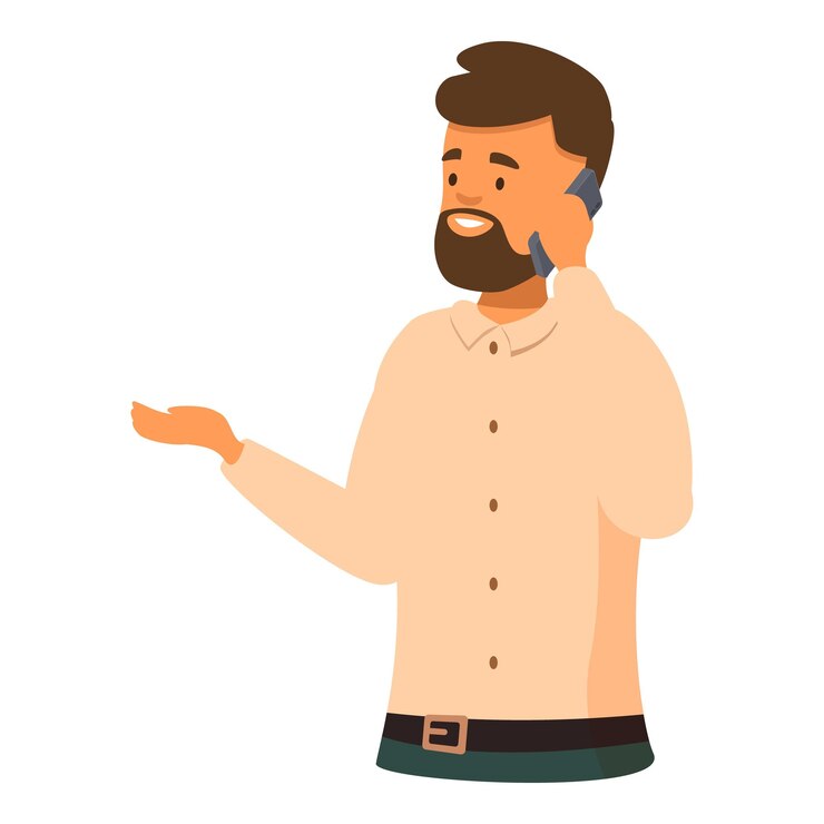 Vector hombre barbudo hablando por teléfono haciendo un punto