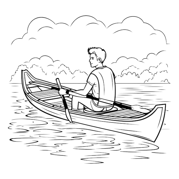 Hombre en un barco en el lago Ilustración vectorial de un hombre en un barco