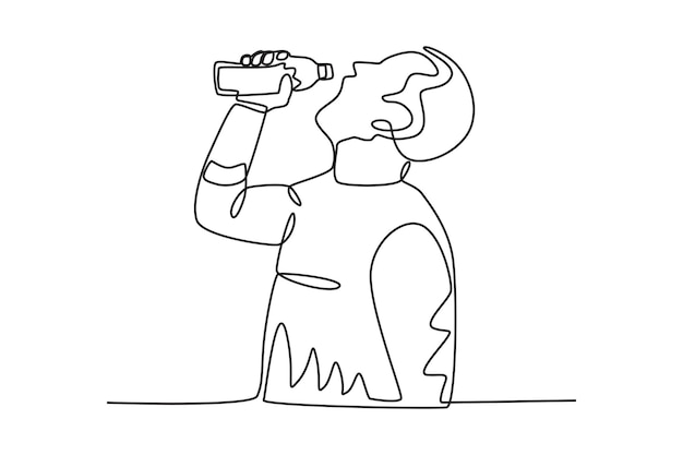 Un hombre bebe agua de una botella dibujo en línea del Día Mundial del Agua