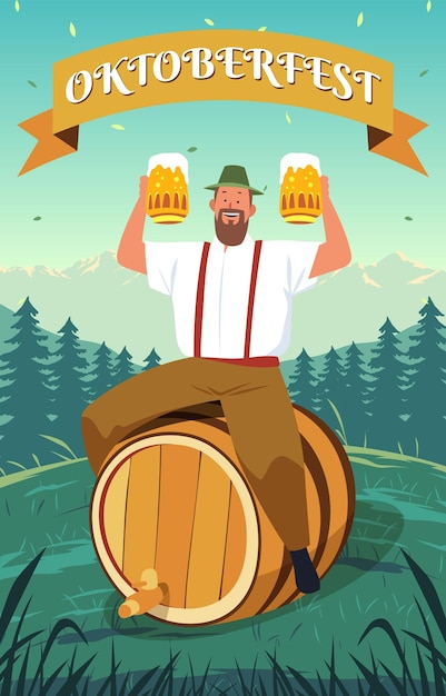 Vector el hombre bebe cerveza en el oktoberfest