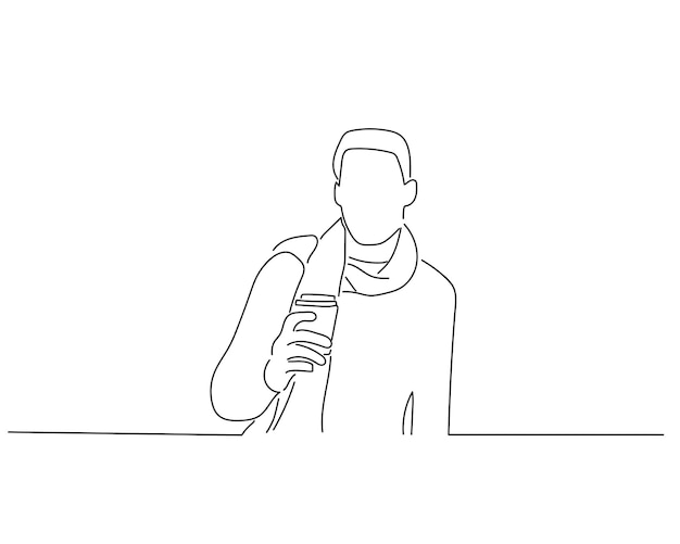 Hombre bebiendo boceto de café o ilustración de arte de línea continua