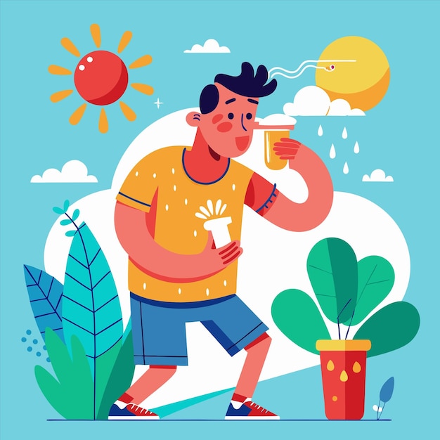 un hombre bebiendo una cerveza y una flor en el fondo