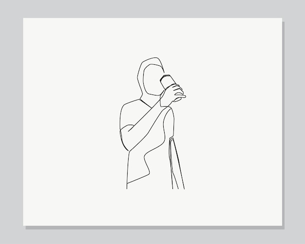 Hombre bebiendo ilustración de una línea continua