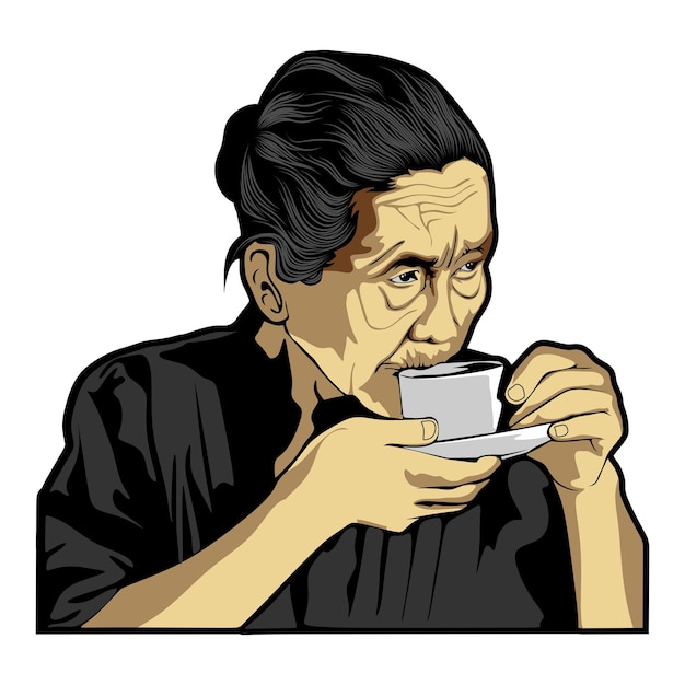 Vector un hombre está bebiendo de una taza de té