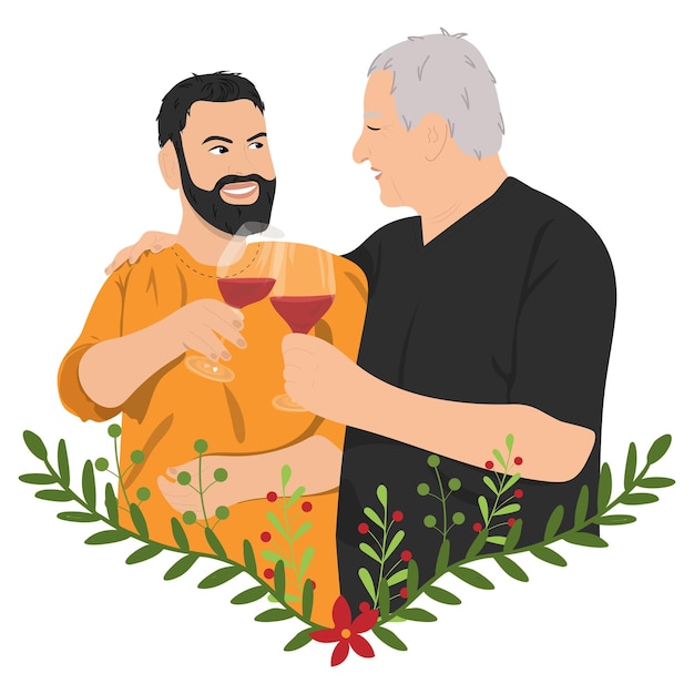 Vector hombre bebiendo vino con papá