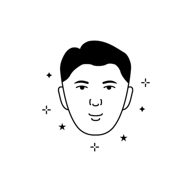 Hombre con belleza cara piel silueta icono saludable fresco rostro masculino con piel limpia pictograma cuidado facial higiene piel negra icono ilustración vectorial aislada