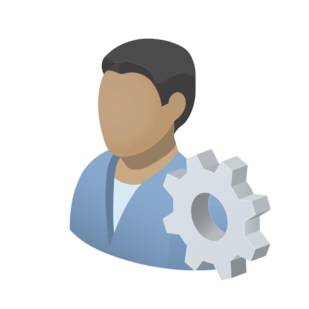 Hombre blanco con icono de engranaje Icono de configuración o instrucción