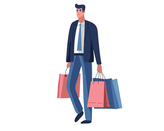Hombre con bolsas de compras ilustración vectorial