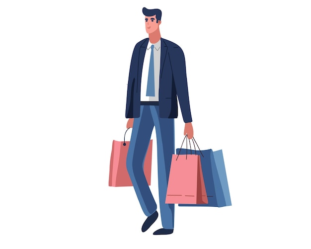 Vector hombre con bolsas de compras ilustración vectorial