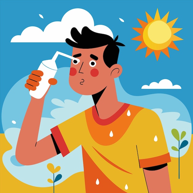 un hombre con una botella de pintura en aerosol frente a un sol y nubes