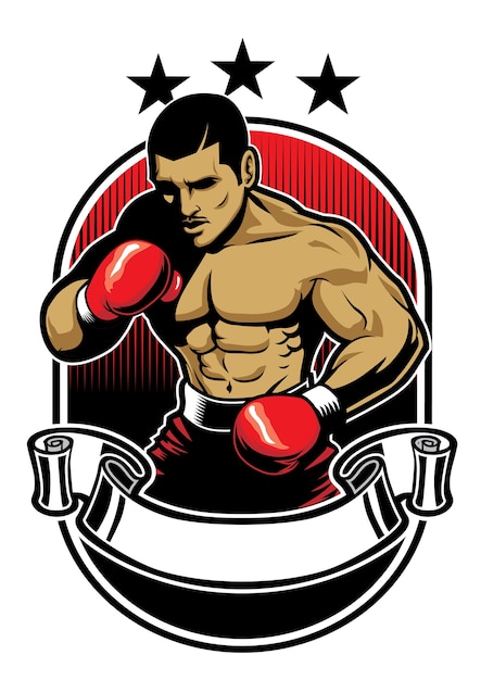 hombre de boxeo con pancarta en blanco para texto