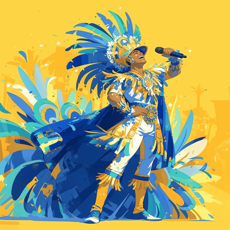 Vector hombre brasileño en traje de escuela de samba de carnaval