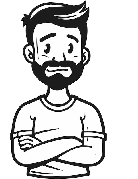 un hombre con los brazos cruzados y un dibujo en blanco y negro de un hombre con sus brazos cruzados