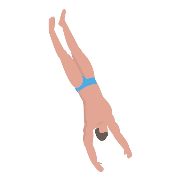 Hombre buceando en el icono de la piscina Isométrico del hombre buceando en el icono de vector de la piscina para diseño web aislado sobre fondo blanco