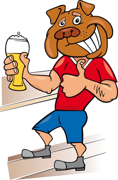 Hombre de bulldog con un vaso de cerveza