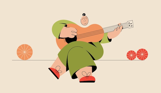 Vector hombre burbujeante tocando la guitarra