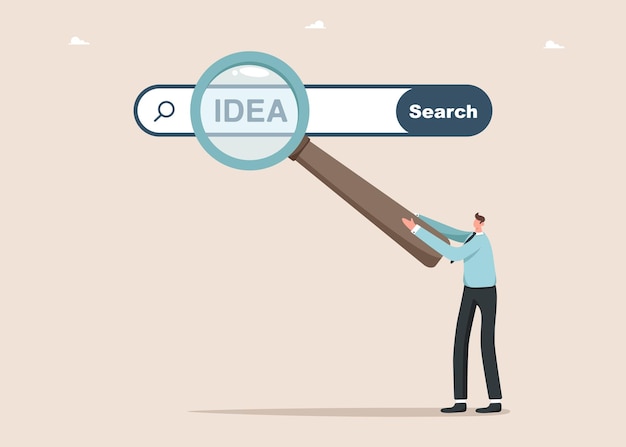 Hombre buscando una idea creativa en Internet