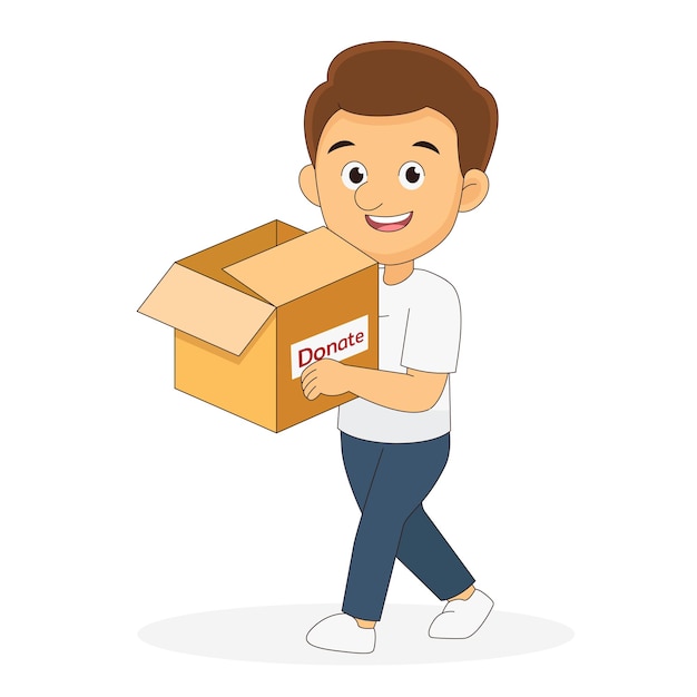 Vector hombre con caja para caridad y donación.